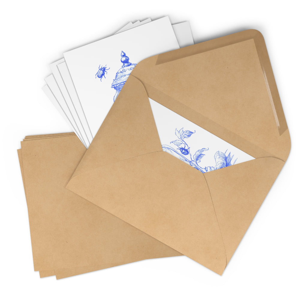 Thinking of You Postcard Set — Blue Botanical Jar Illustration (7 pcs)
