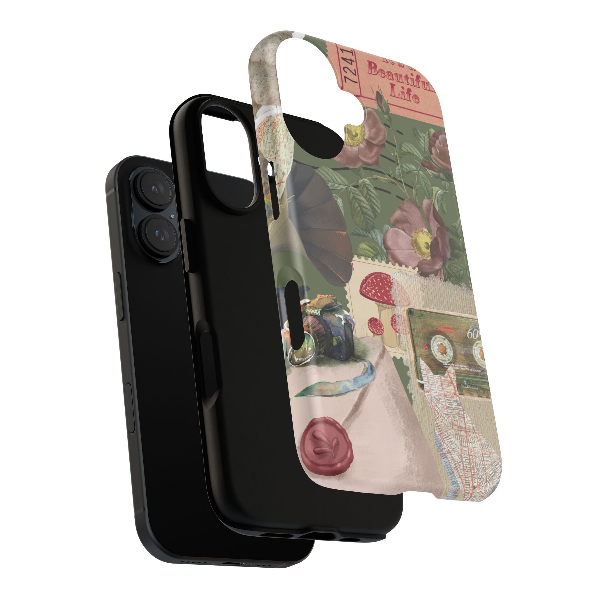 Vintage Floral Collage Phone Case — 'Beautiful Life' Retro Garden Design