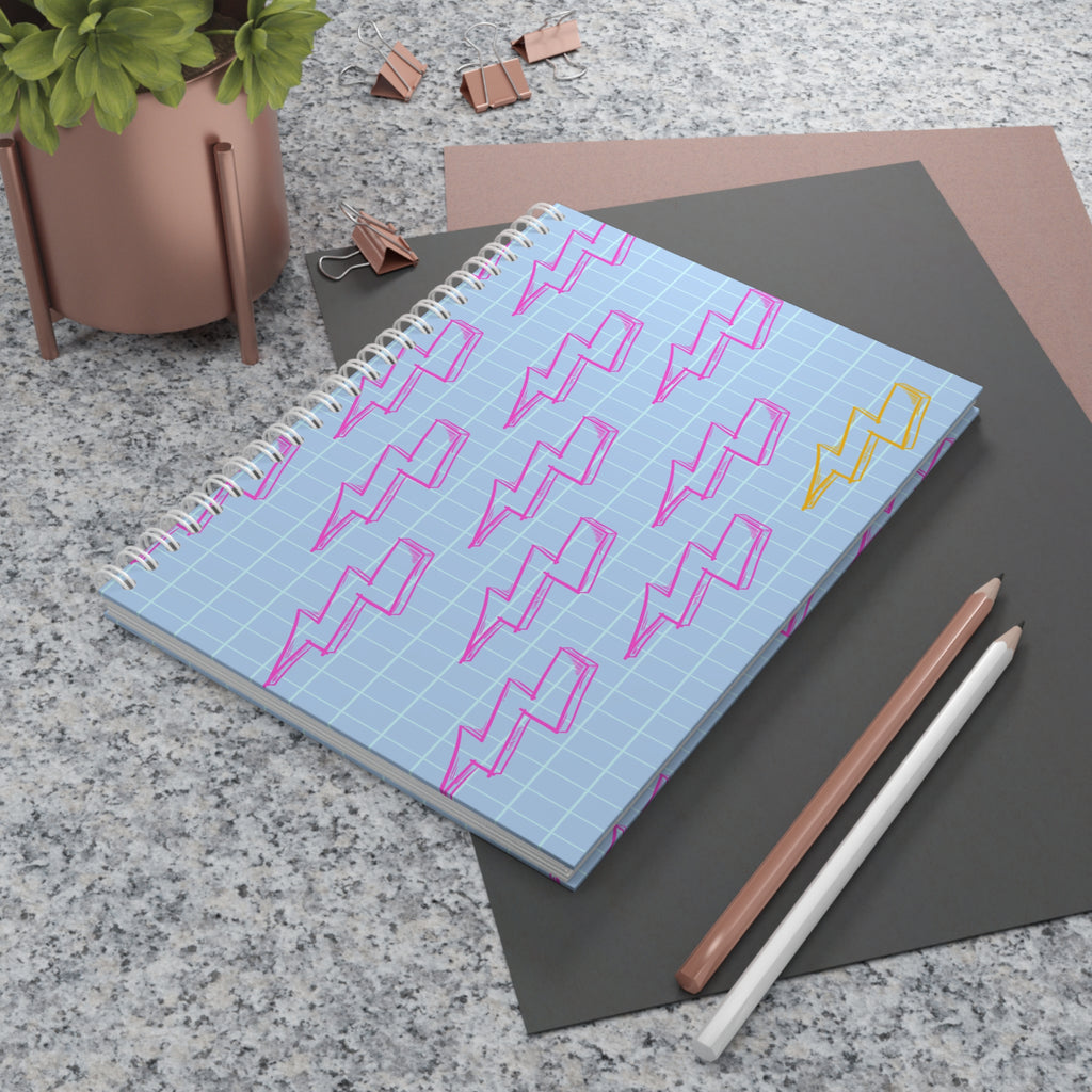 Pastel Lightning Spiral Notebook — Retro Grid Notepad for Teens & Students