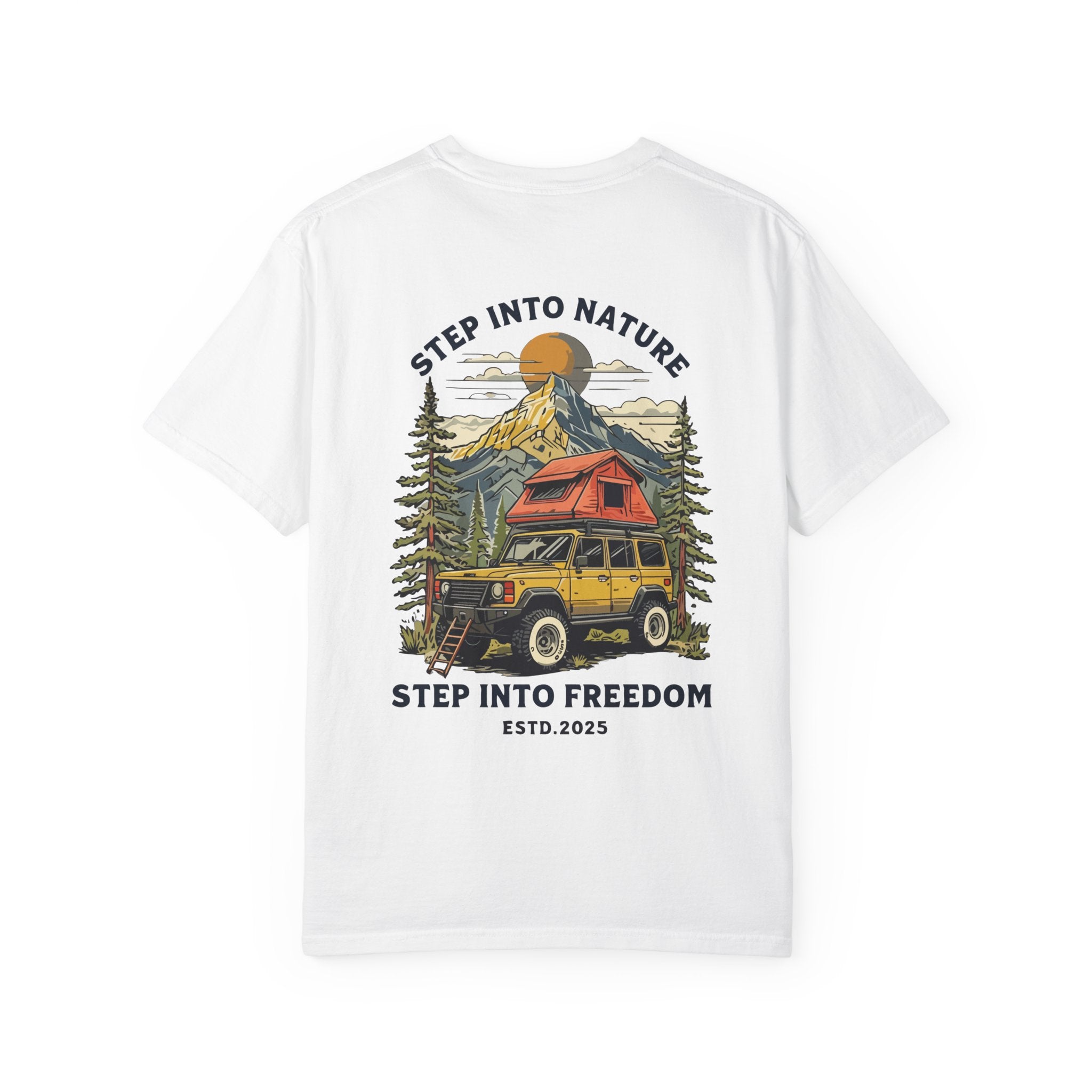 Adventure Tee — "Step Into Nature / Step Into Freedom" Graphic T-Shirt