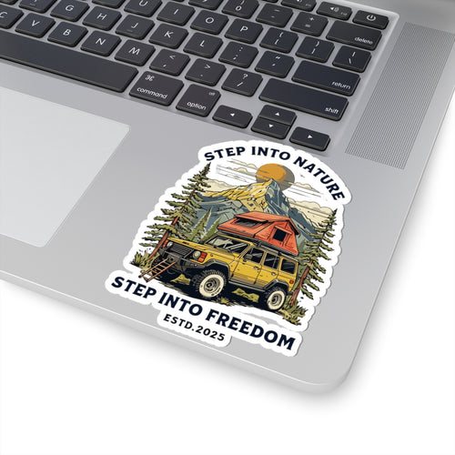 Adventure Van Sticker — "Step Into Nature, Step Into Freedom" Kiss-Cut Sticker