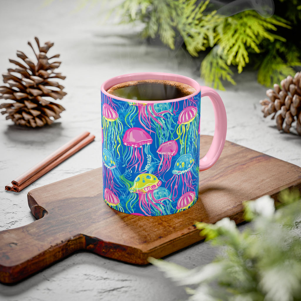 Colorful Jellyfish Ceramic Mug (11oz & 15oz) – Neon Ocean Art Coffee Cup