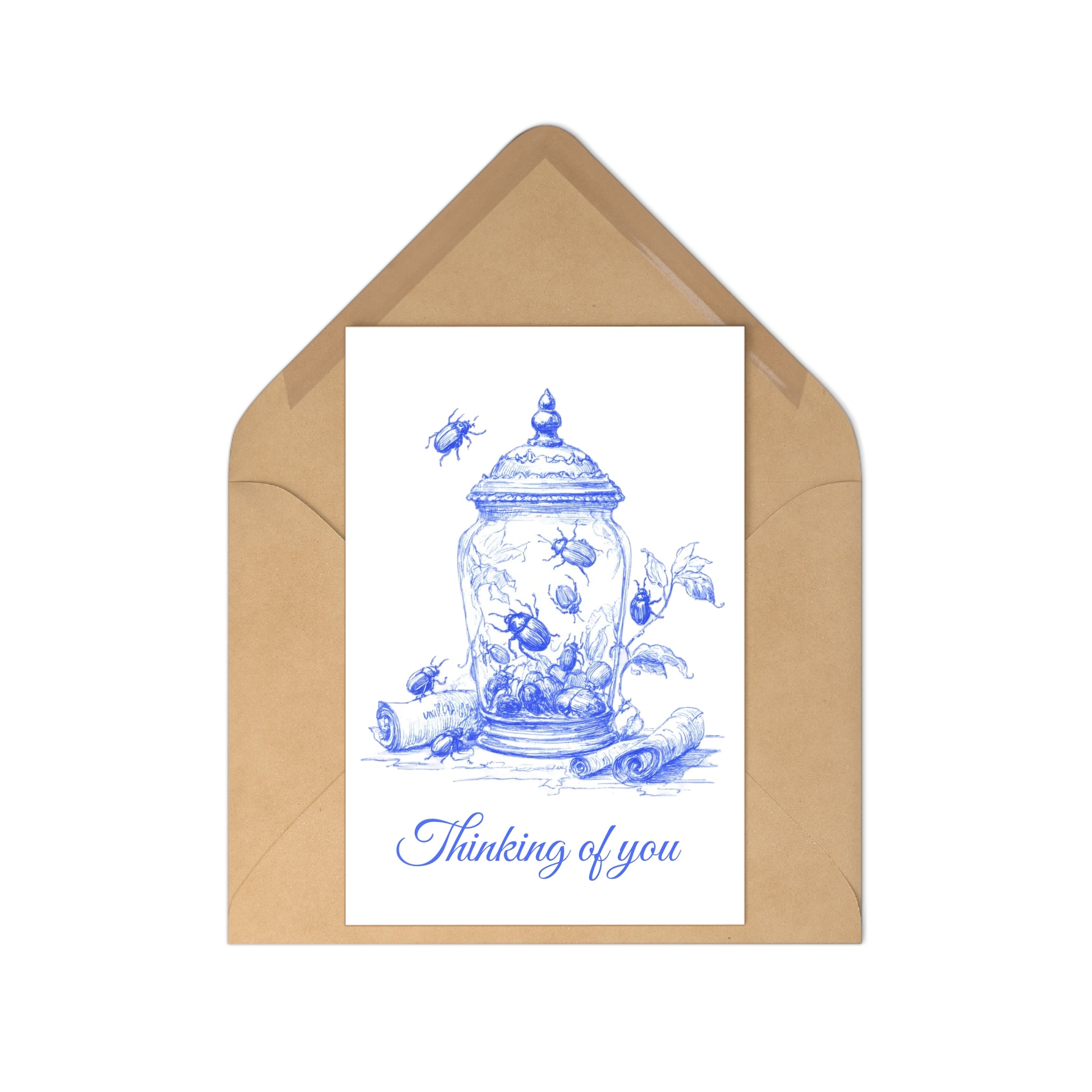 Thinking of You Postcard Set — Blue Botanical Jar Illustration (7-Pack)