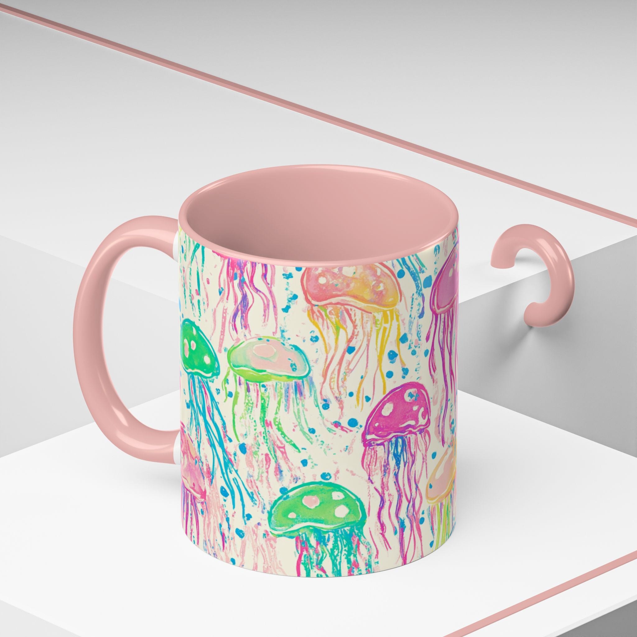 Colorful Jellyfish Accent Coffee Mug — Pink Interior Ocean Art 11/15oz