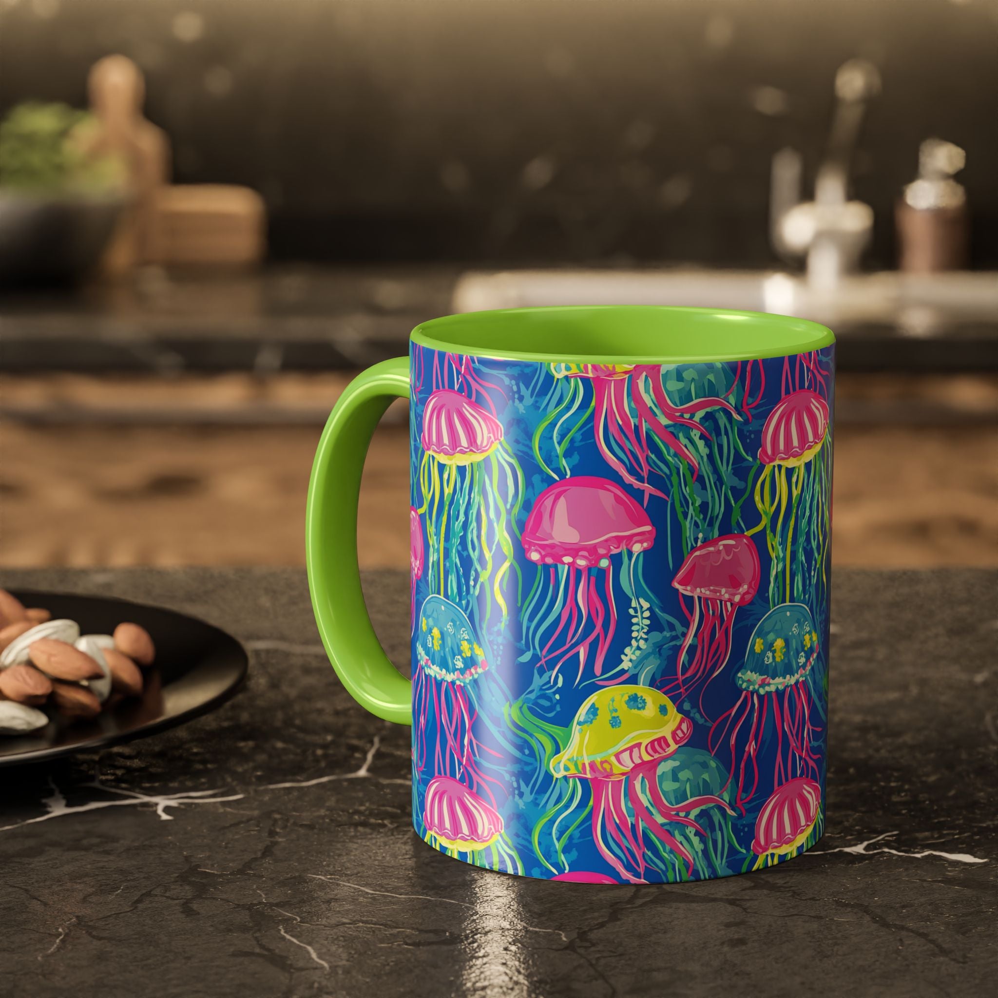 Colorful Jellyfish Ceramic Mug (11oz & 15oz) – Neon Ocean Art Coffee Cup