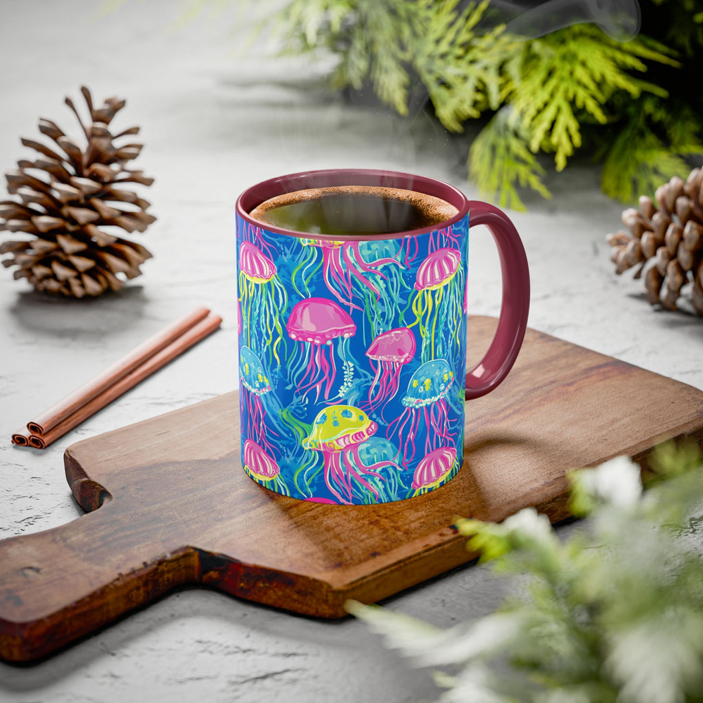 Colorful Jellyfish Ceramic Mug (11oz & 15oz) – Neon Ocean Art Coffee Cup