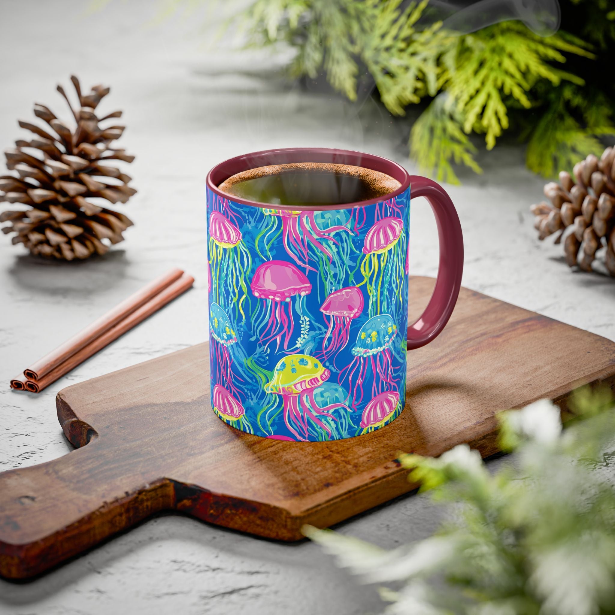 Colorful Jellyfish Ceramic Mug (11oz & 15oz) – Neon Ocean Art Coffee Cup