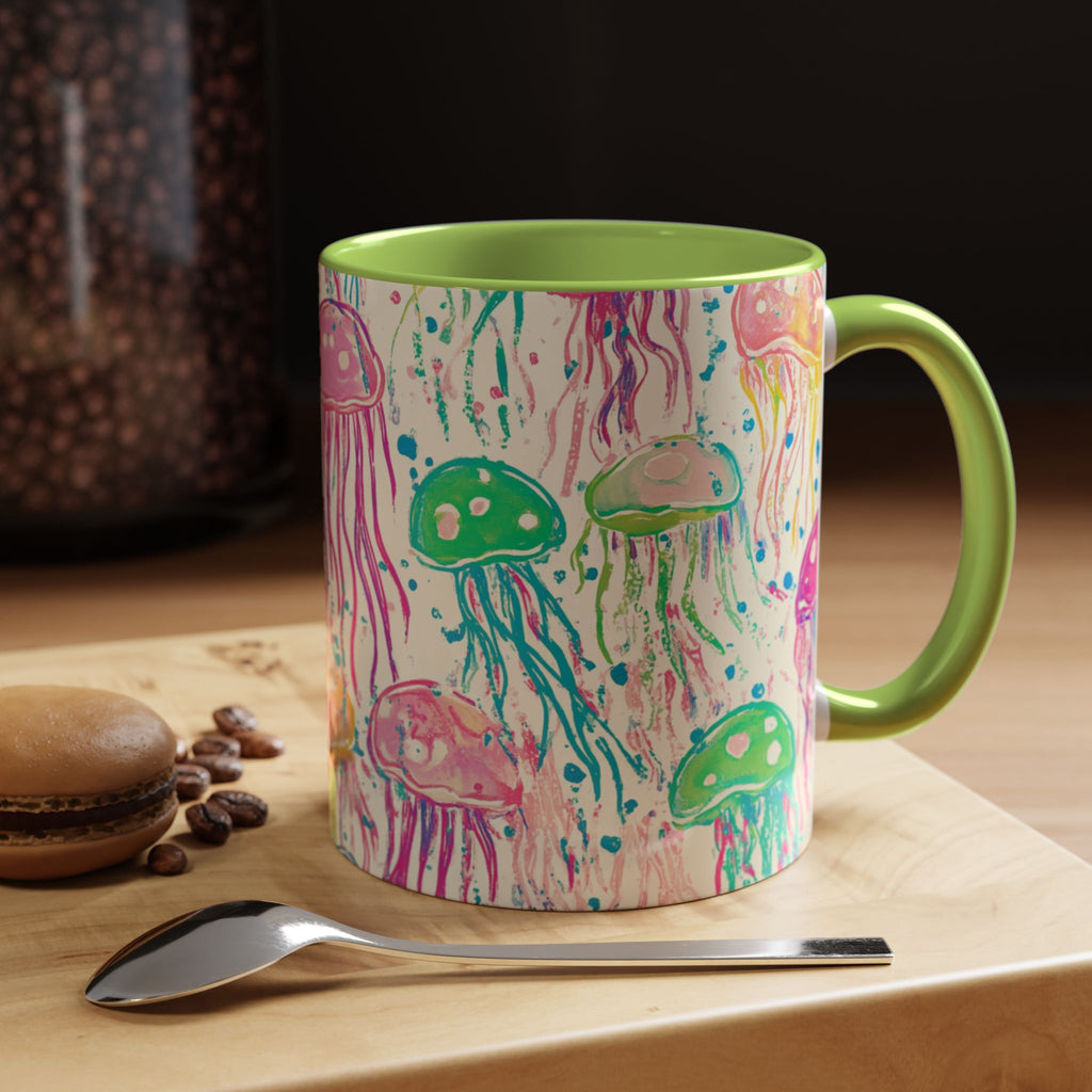 Colorful Jellyfish Accent Coffee Mug — Pink Interior Ocean Art 11/15oz