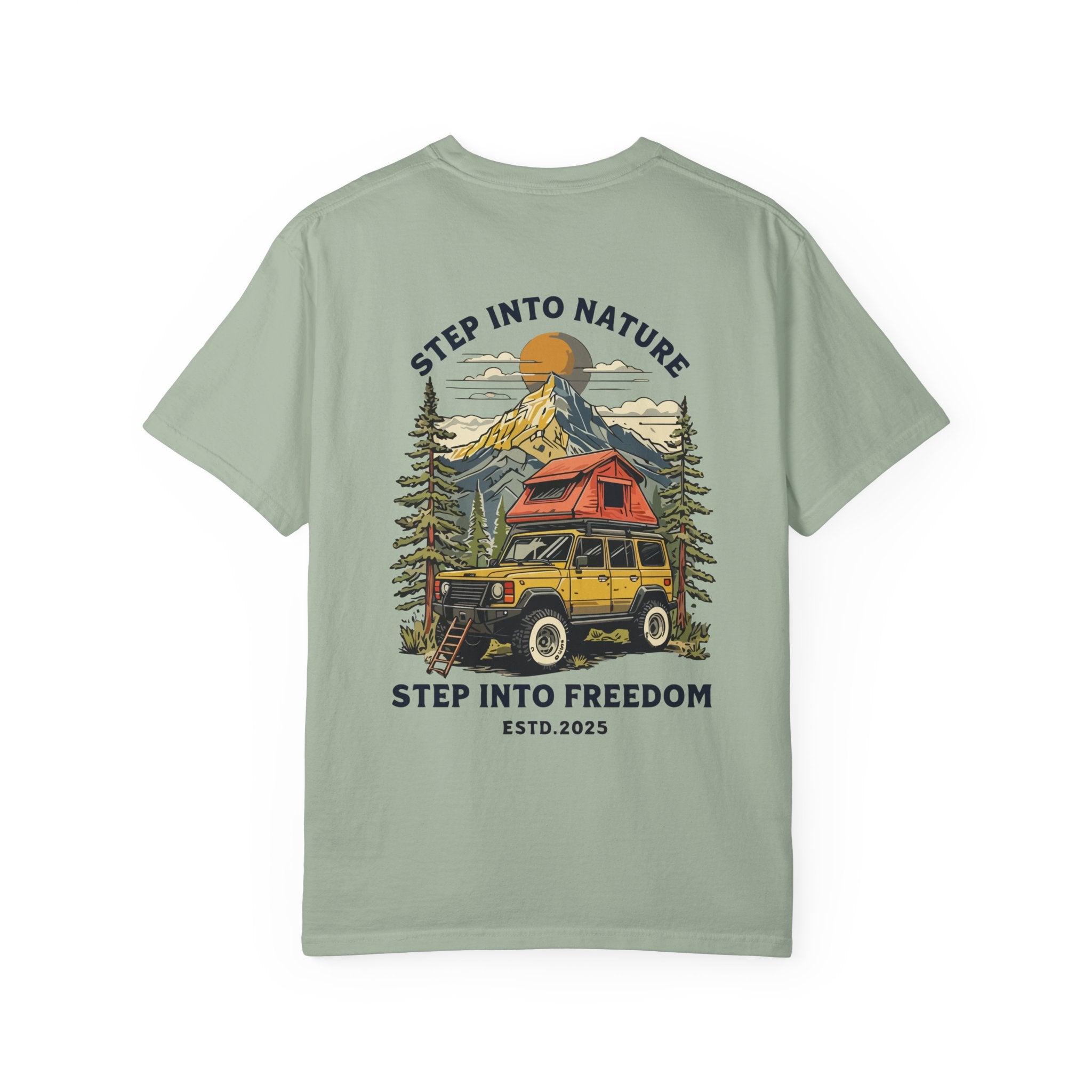 Adventure Tee — "Step Into Nature / Step Into Freedom" Graphic T-Shirt