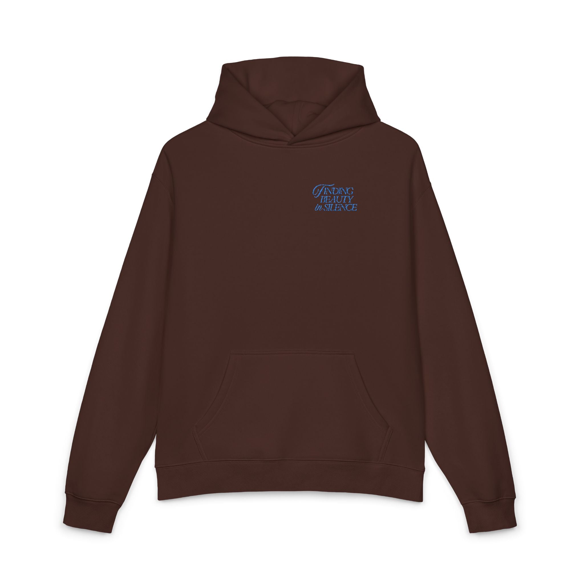 Relaxed Hoodie — Cozy Brown Floral Script Logo Pullover