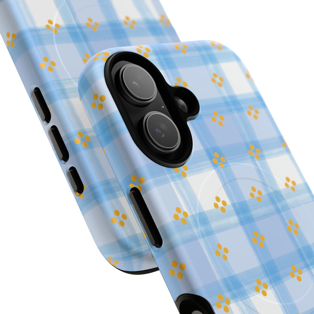 Blue Gingham Floral Phone Case — Tough Magnetic Protective Case