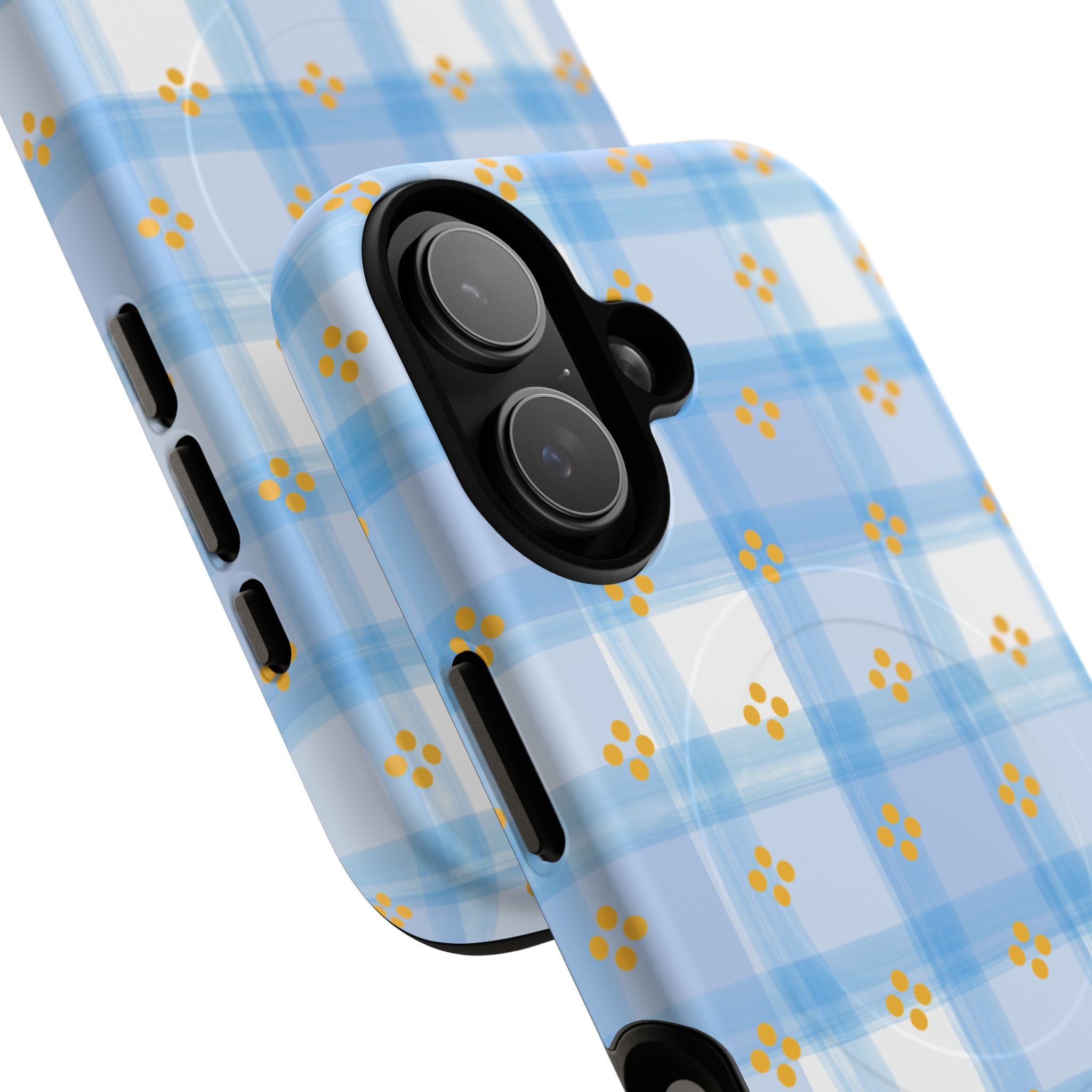 Blue Gingham Floral Phone Case — Tough Magnetic Protective Case