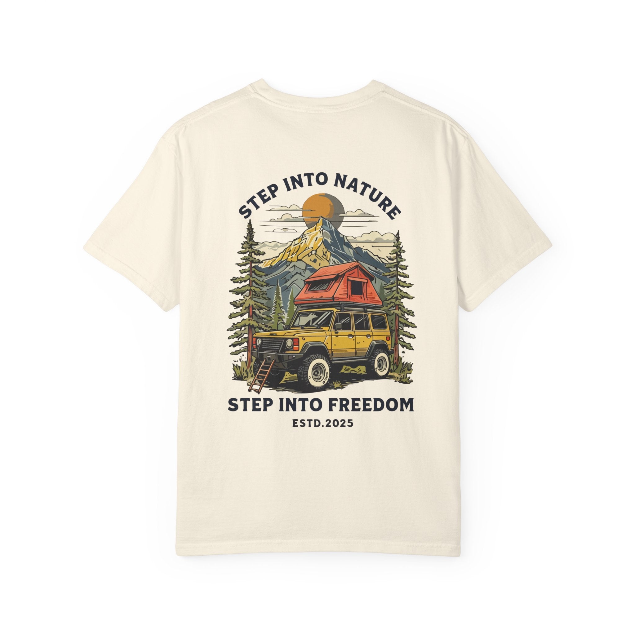 Adventure Tee — "Step Into Nature / Step Into Freedom" Graphic T-Shirt