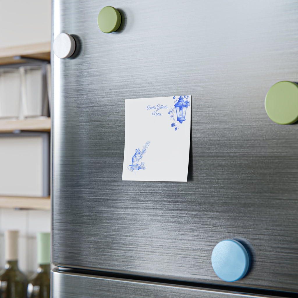 Personalized Post-it Note Pads — Blue Cottage Mouse & Lantern Notes (Custom Name)