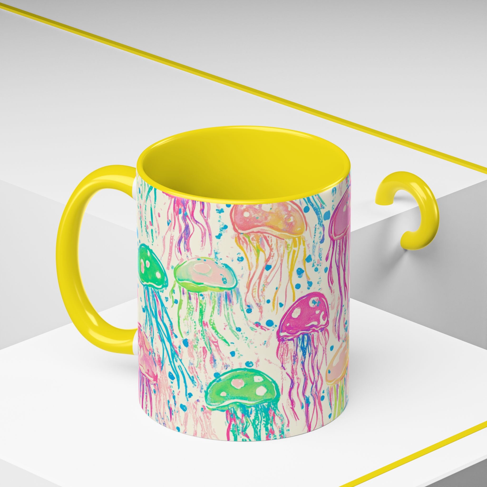 Colorful Jellyfish Accent Coffee Mug — Pink Interior Ocean Art 11/15oz