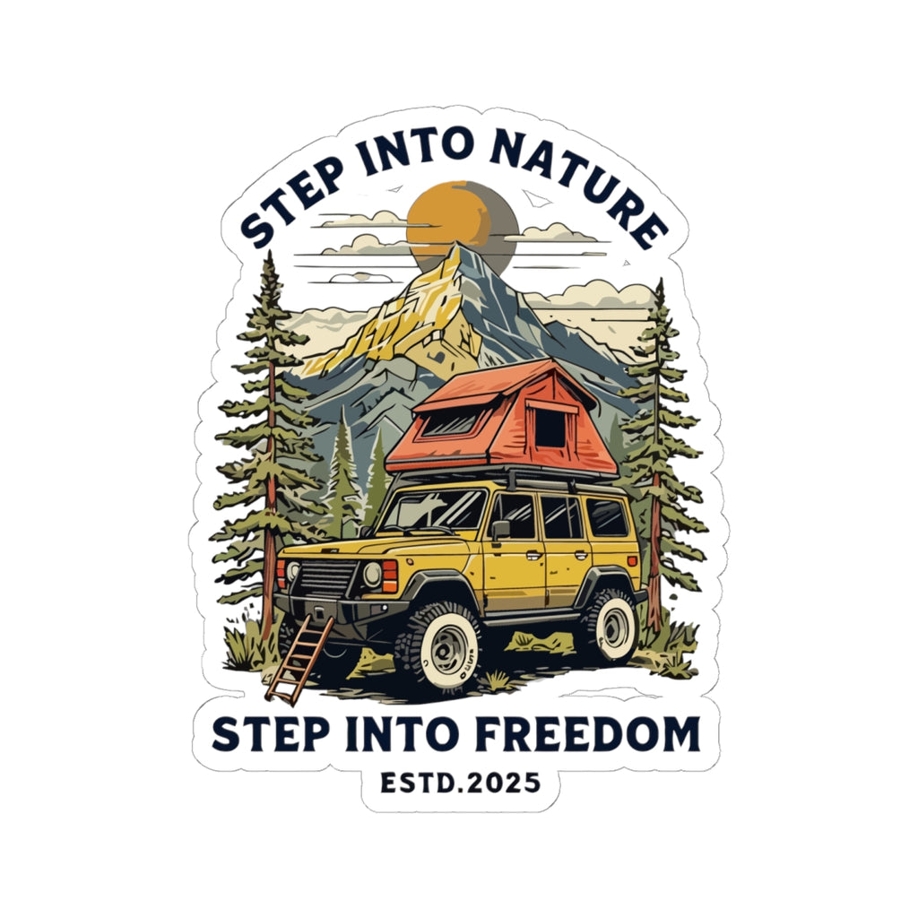 Adventure Van Sticker — "Step Into Nature, Step Into Freedom" Kiss-Cut Sticker