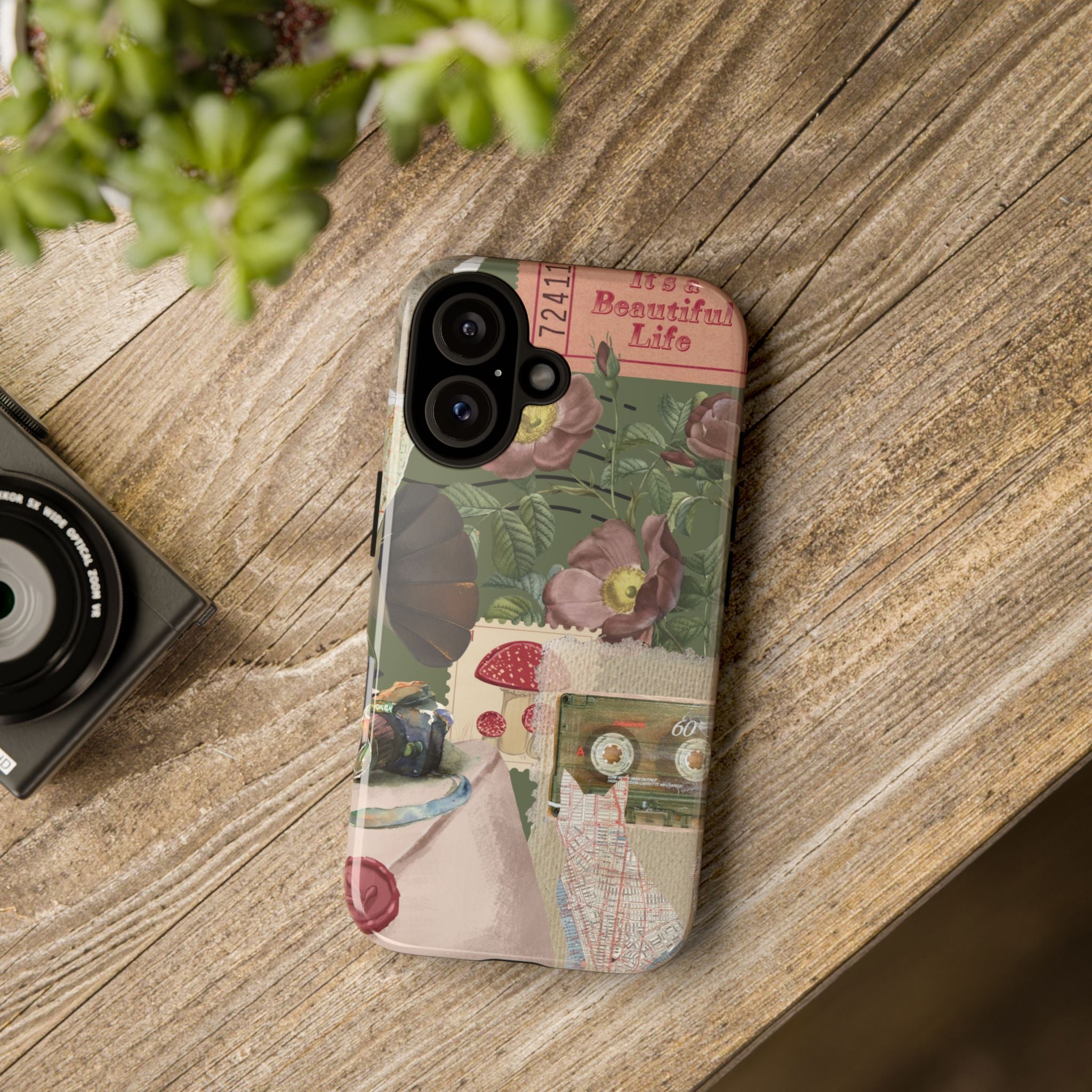 Vintage Floral Collage Phone Case — 'Beautiful Life' Retro Garden Design