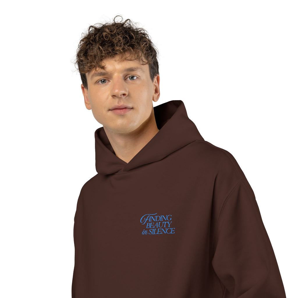 Relaxed Hoodie — Cozy Brown Floral Script Logo Pullover
