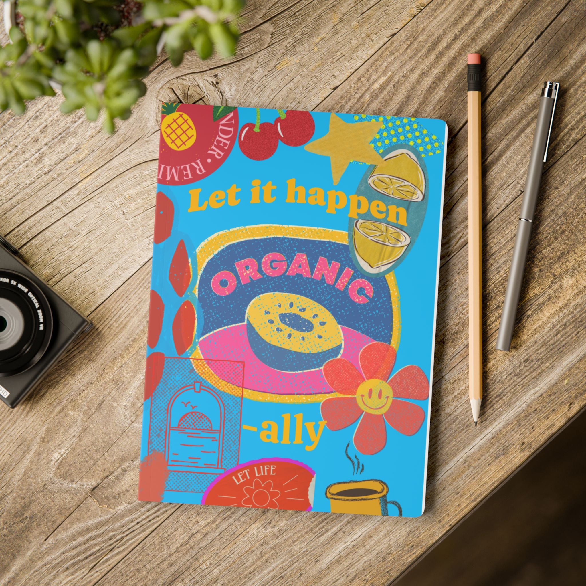 Let It Happen Organic Journal — Colorful Retro Fruit Graphic Softcover Notebook