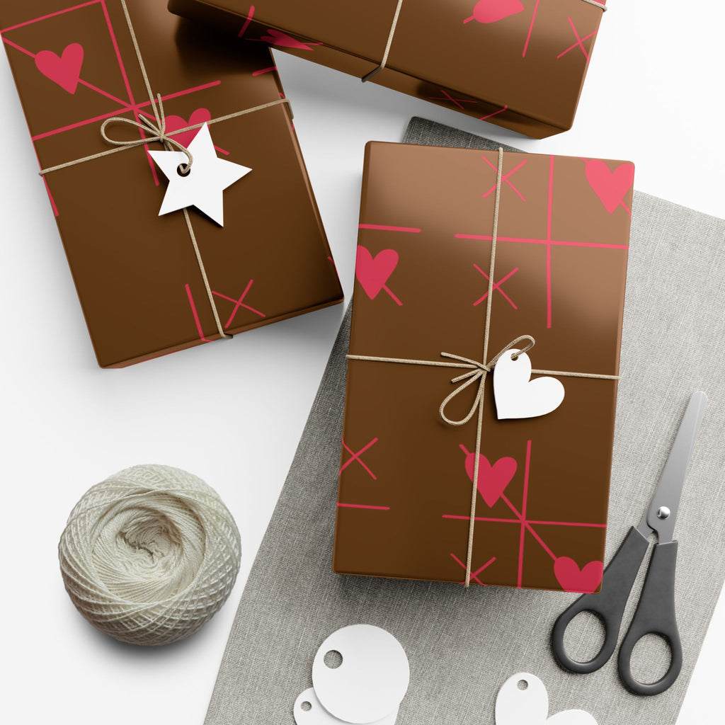 Valentine Chocolate Brown Heart & XO Gift Wrap Paper Roll