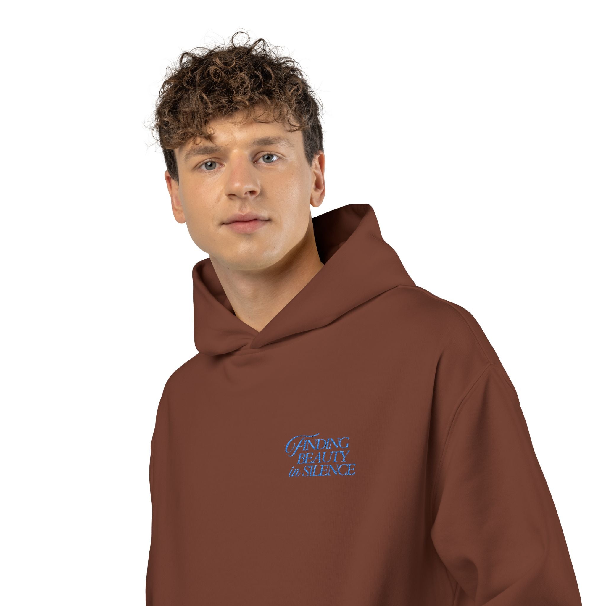Relaxed Hoodie — Cozy Brown Floral Script Logo Pullover