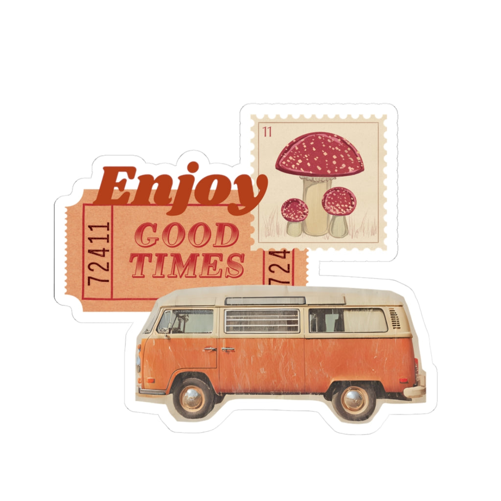 Retro Van Stickers - 'Enjoy Good Times' Mushroom & Ticket Kiss-Cut Sticker Pack