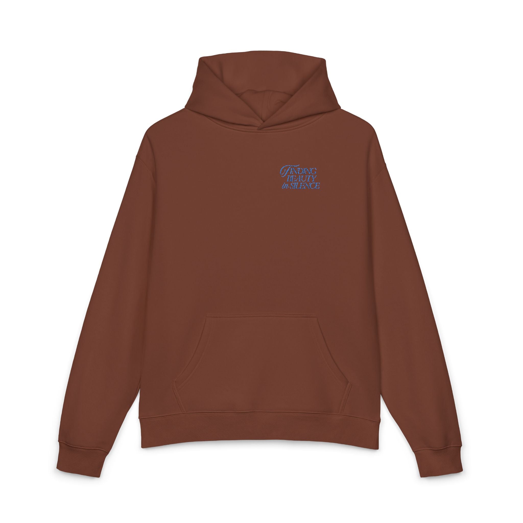 Relaxed Hoodie — Cozy Brown Floral Script Logo Pullover