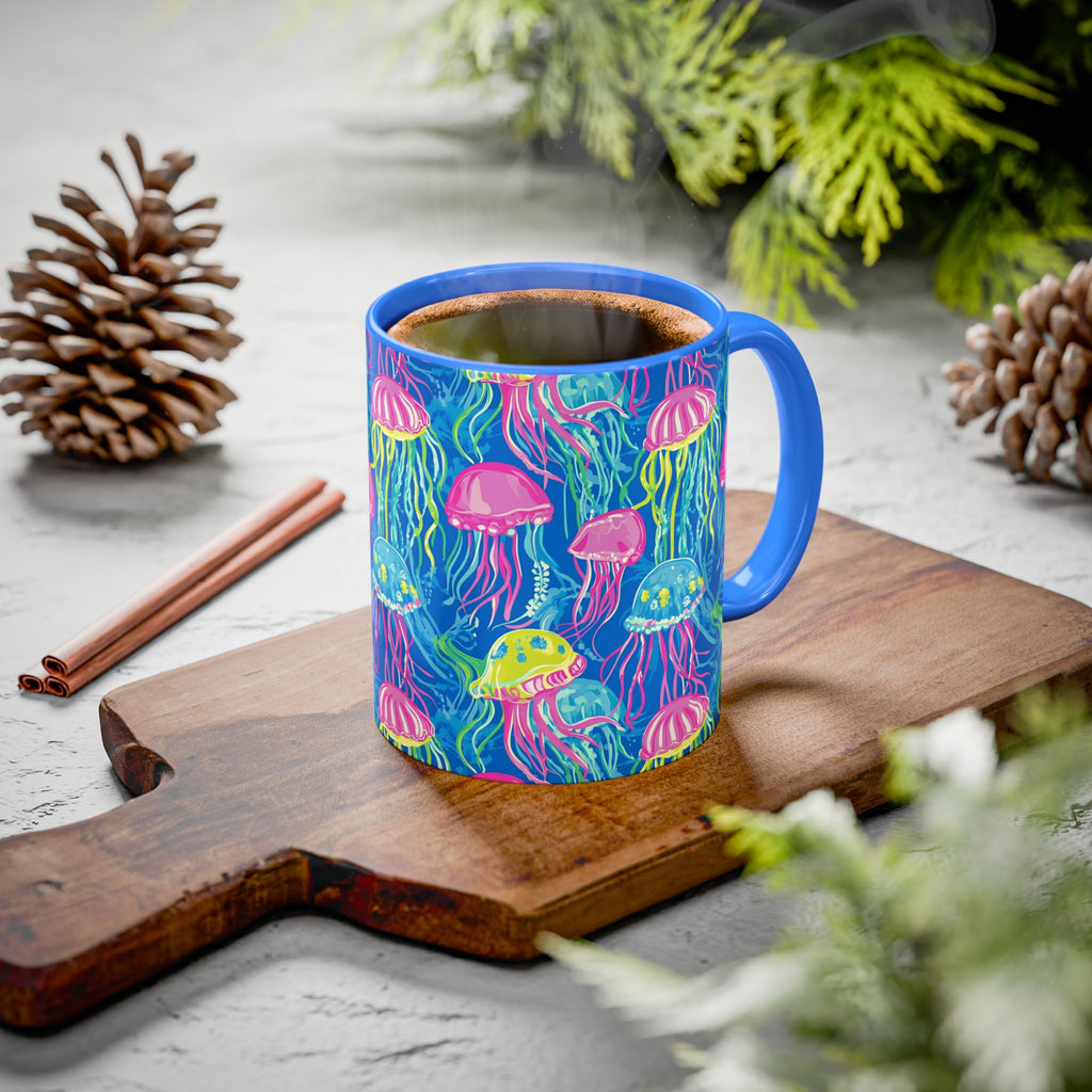 Colorful Jellyfish Ceramic Mug (11oz & 15oz) – Neon Ocean Art Coffee Cup