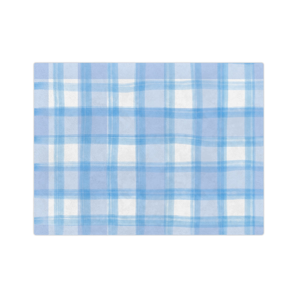 Blue Plaid Velveteen Microfiber Blanket — Cozy Lightweight Throw for Home & Travel