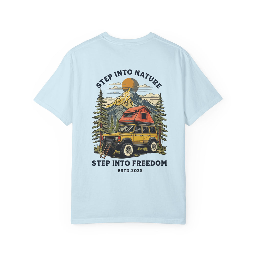 Adventure Tee — "Step Into Nature / Step Into Freedom" Graphic T-Shirt