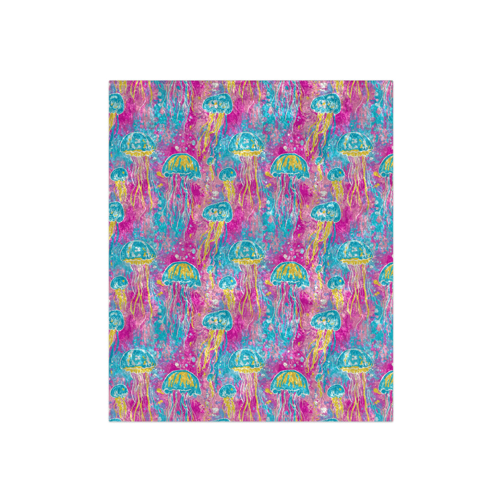 Crushed Velvet Blanket — Vibrant Jellyfish Ocean Throw Blanket