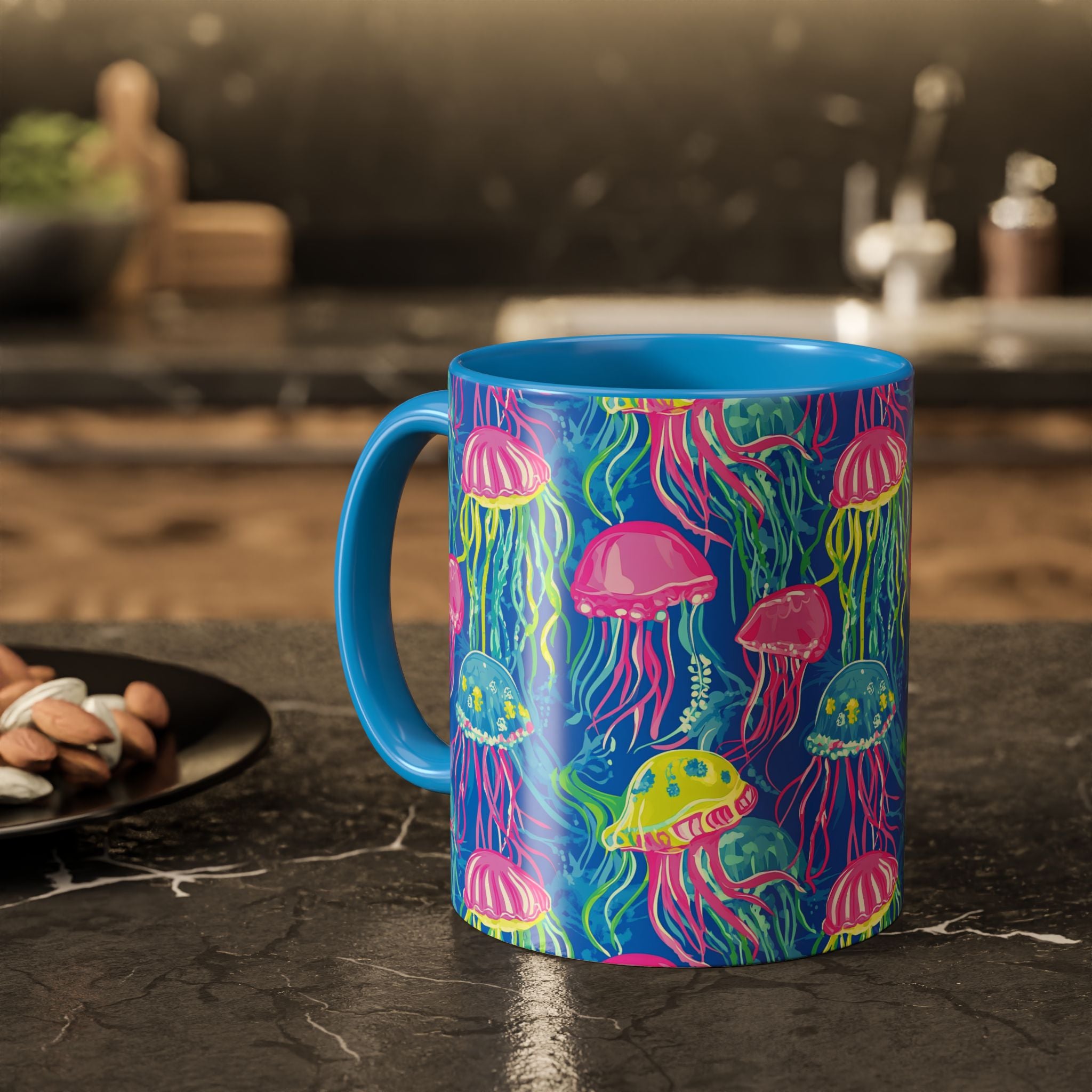 Colorful Jellyfish Ceramic Mug (11oz & 15oz) – Neon Ocean Art Coffee Cup
