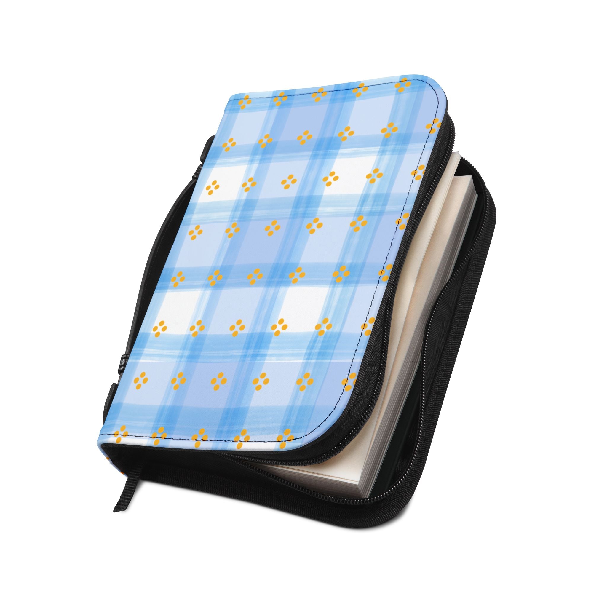 Blue Plaid Bible Cover — Zippered Scripture Case for Church, Daily Devotions & Gift
