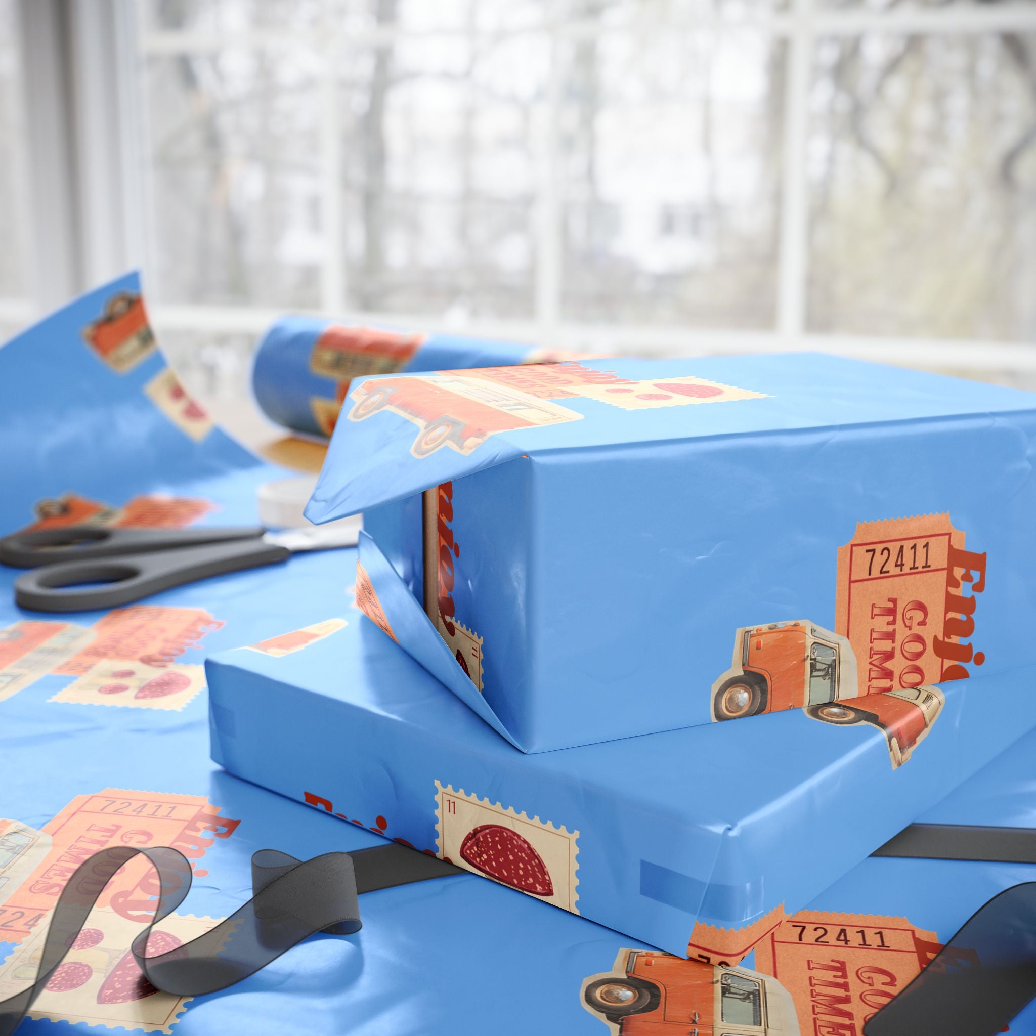 Wrapping Paper — Retro Ice Cream Truck Pattern ("Enjoy Ice Cream")