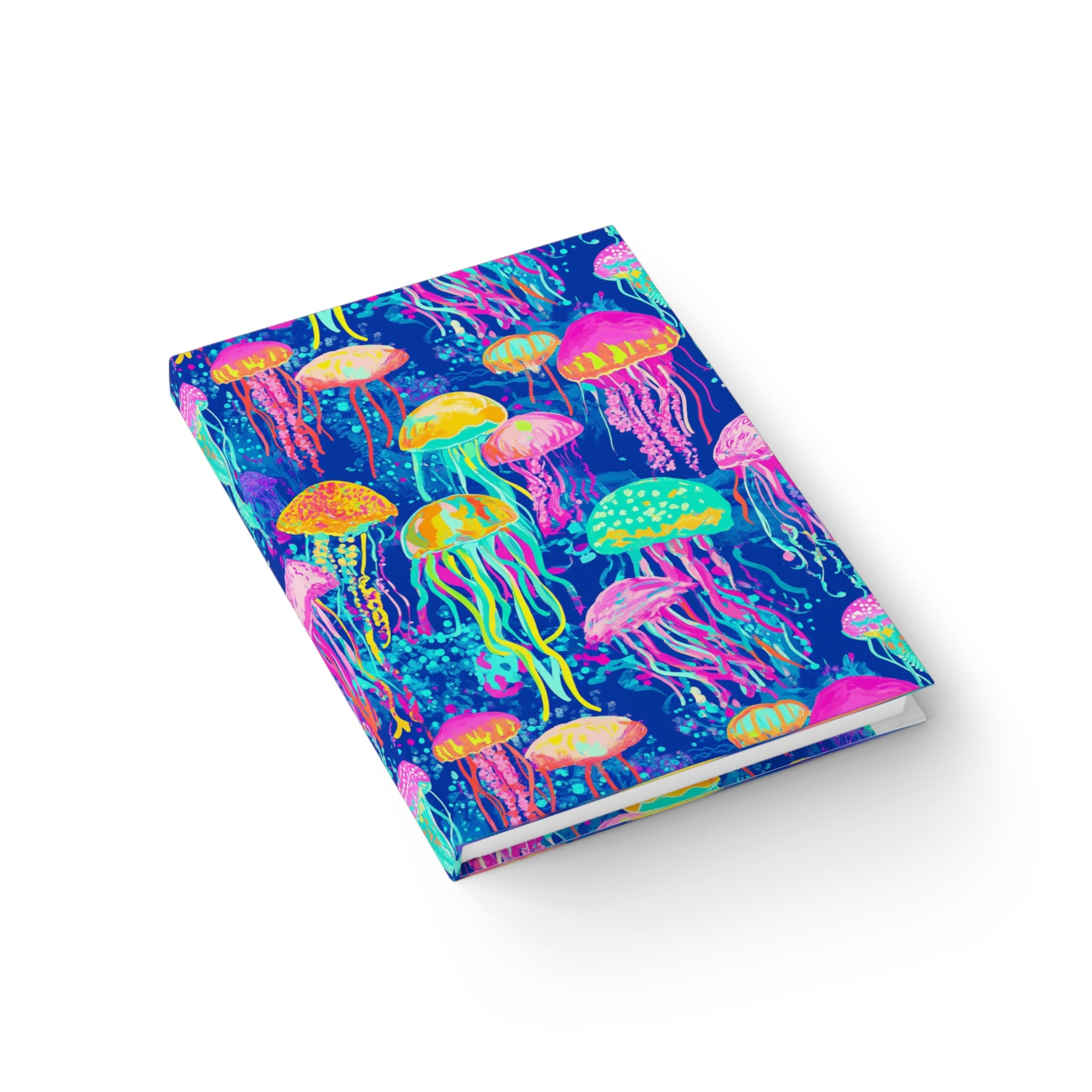 Jellyfish Dreams Hardcover Journal — Neon Ocean Lined Notebook for Writers & Gift