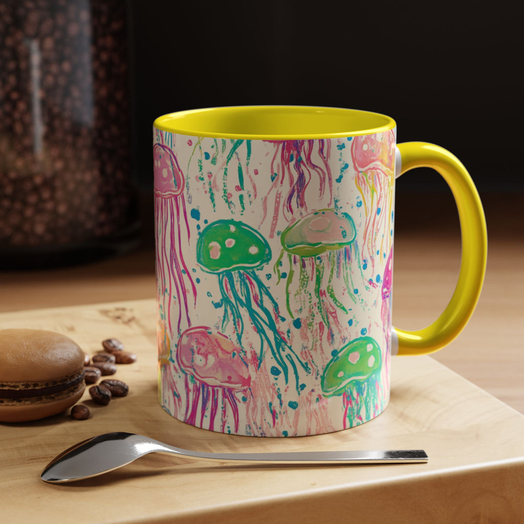 Colorful Jellyfish Accent Coffee Mug — Pink Interior Ocean Art 11/15oz