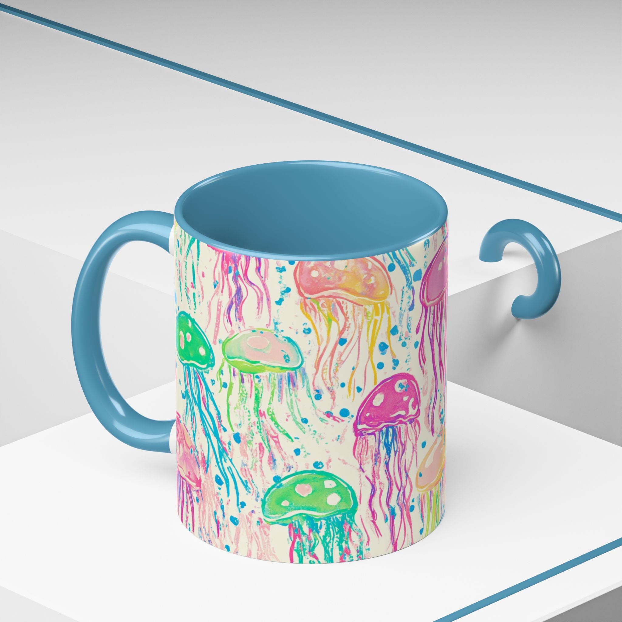 Colorful Jellyfish Accent Coffee Mug — Pink Interior Ocean Art 11/15oz