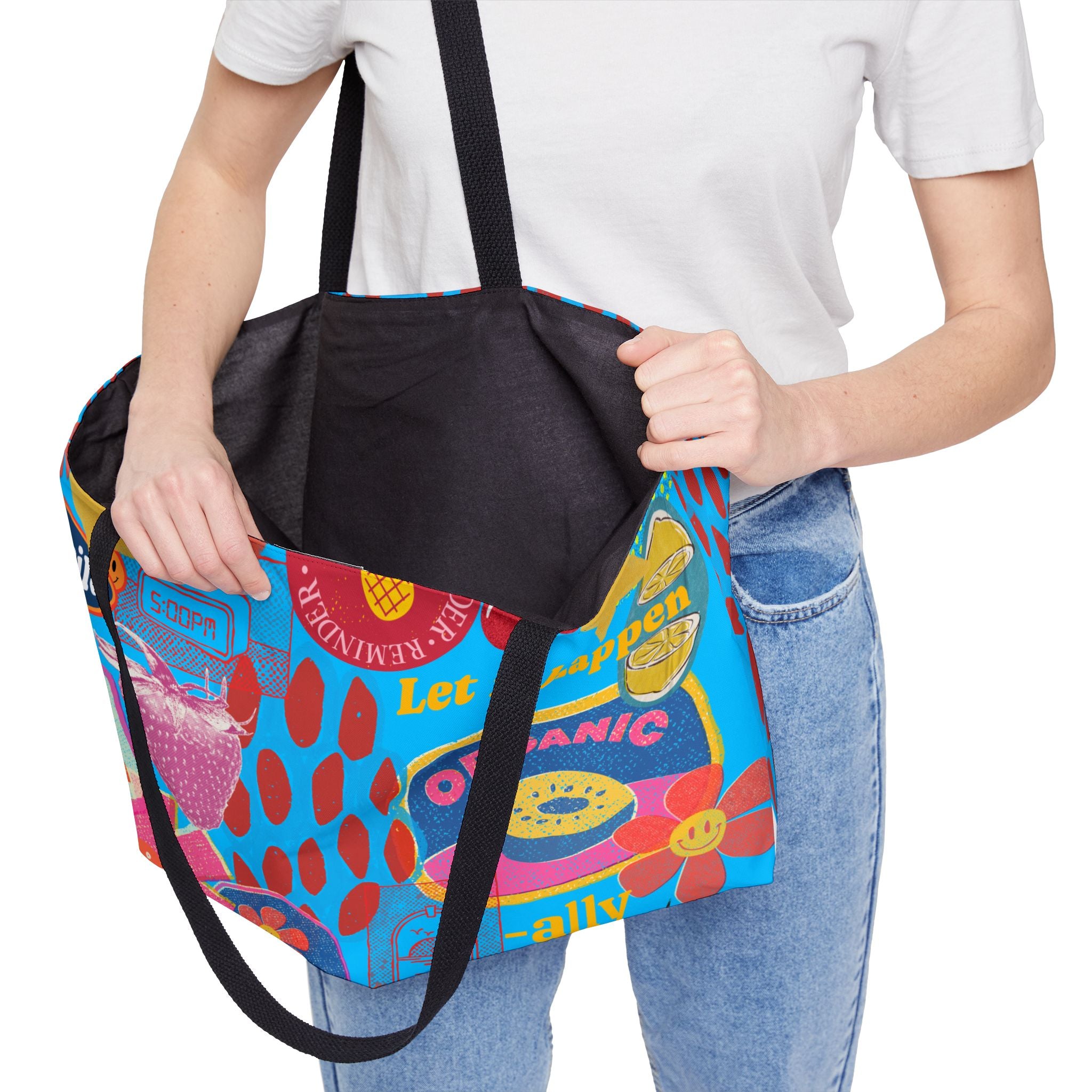 Colorful Retro Collage Weekender Tote - 'Let It Happen' Graphic Travel Bag