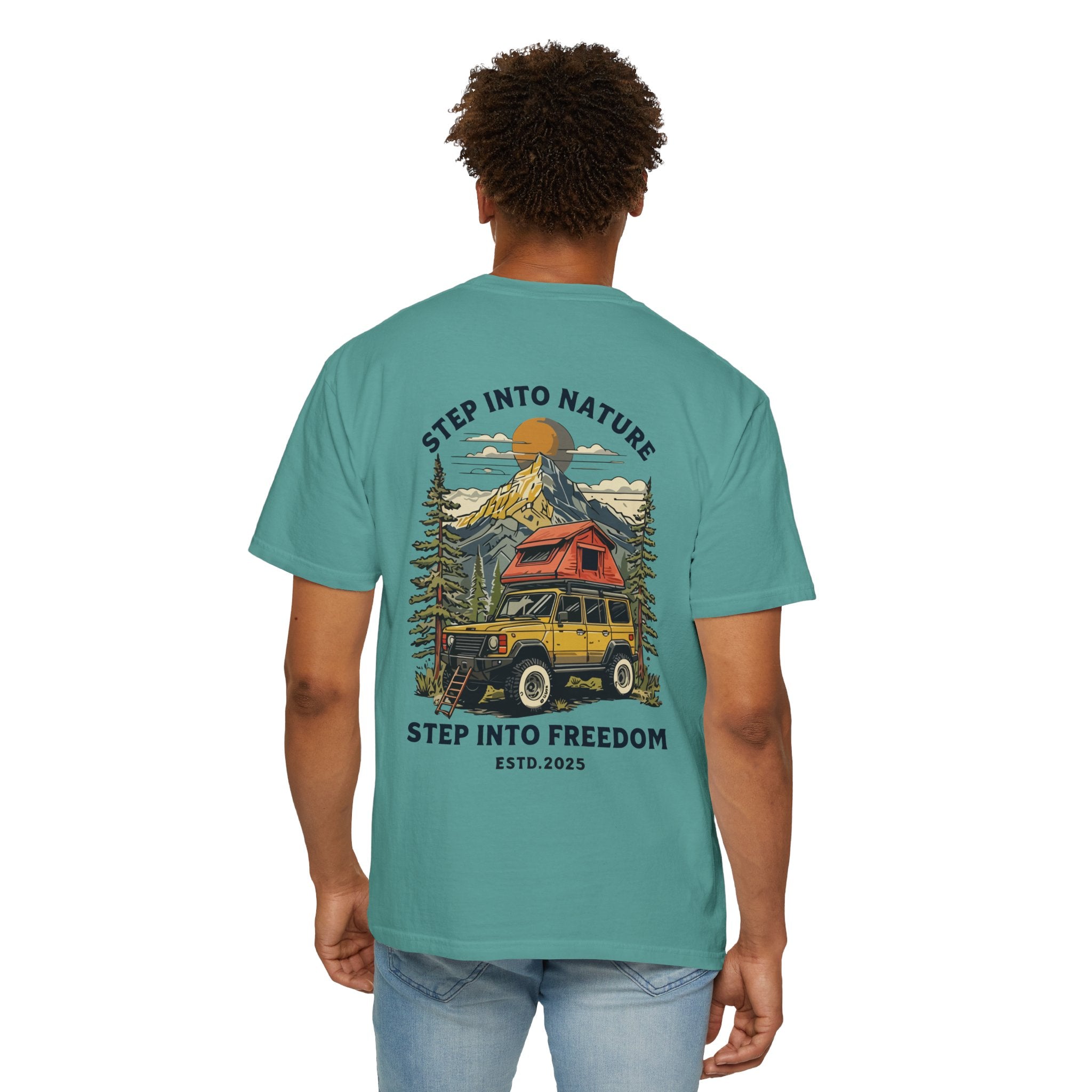 Adventure Tee — "Step Into Nature / Step Into Freedom" Graphic T-Shirt