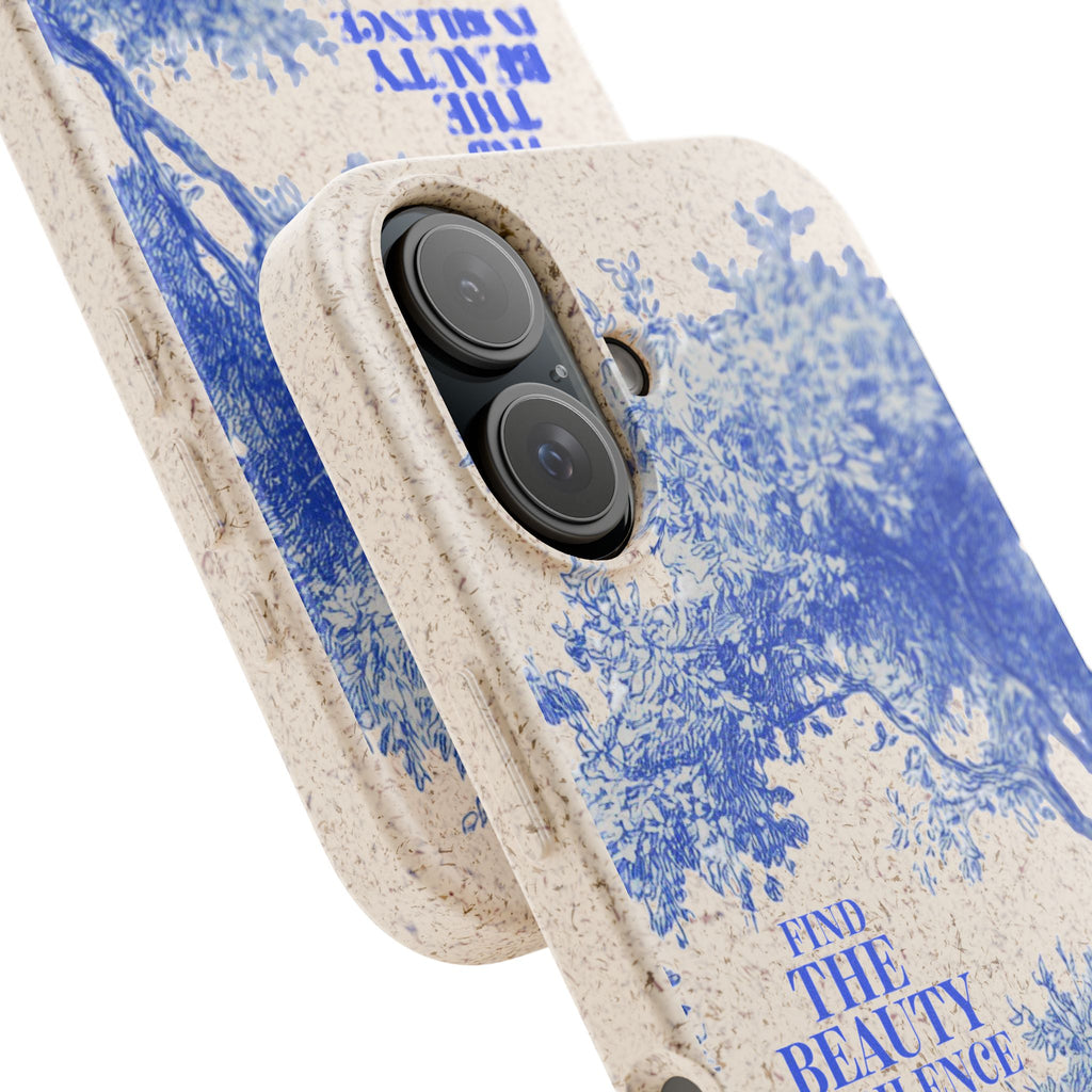 Phone Case — "Find the Beauty in Silence" Blue Vintage Fox Biodegradable Case