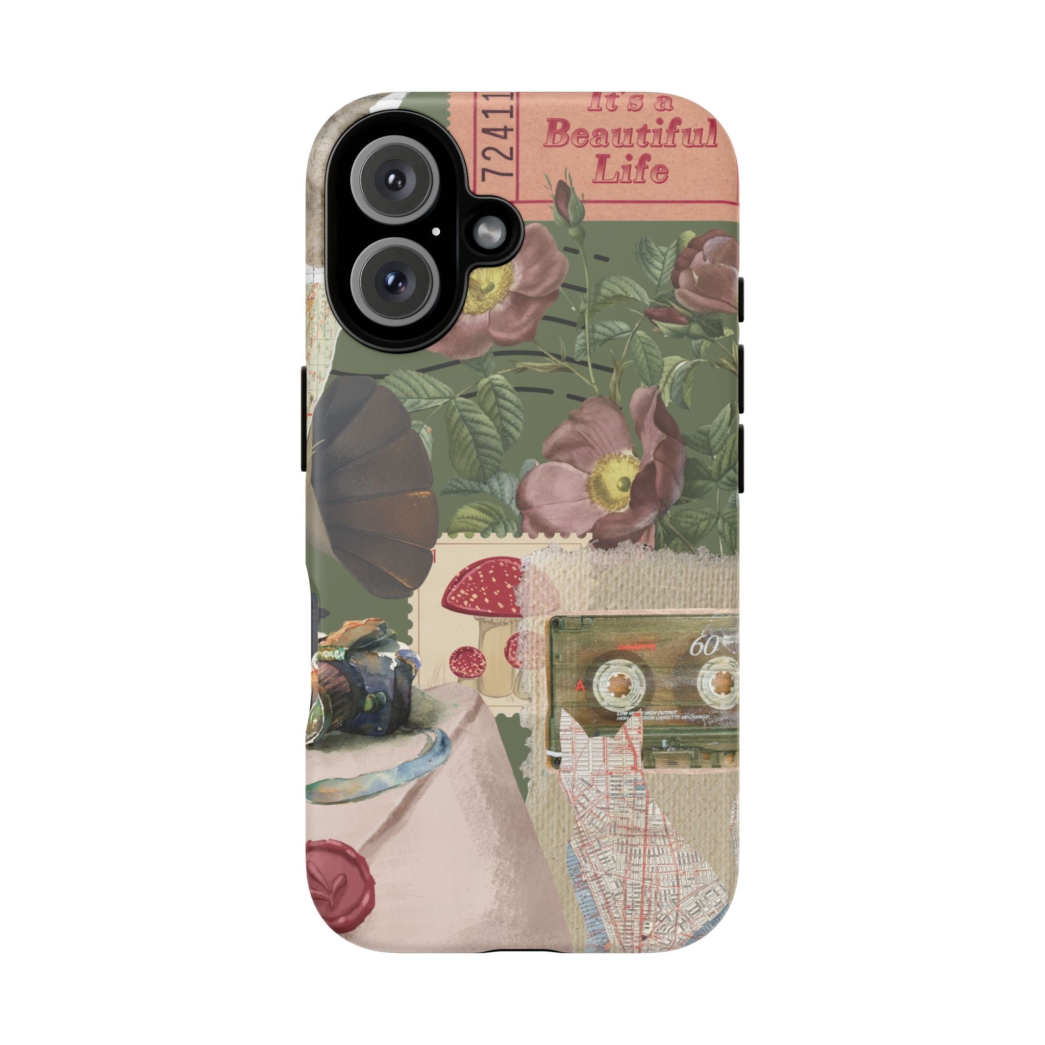 Vintage Botanical Phone Case — "It's a Beautiful Life" Floral Tough Case