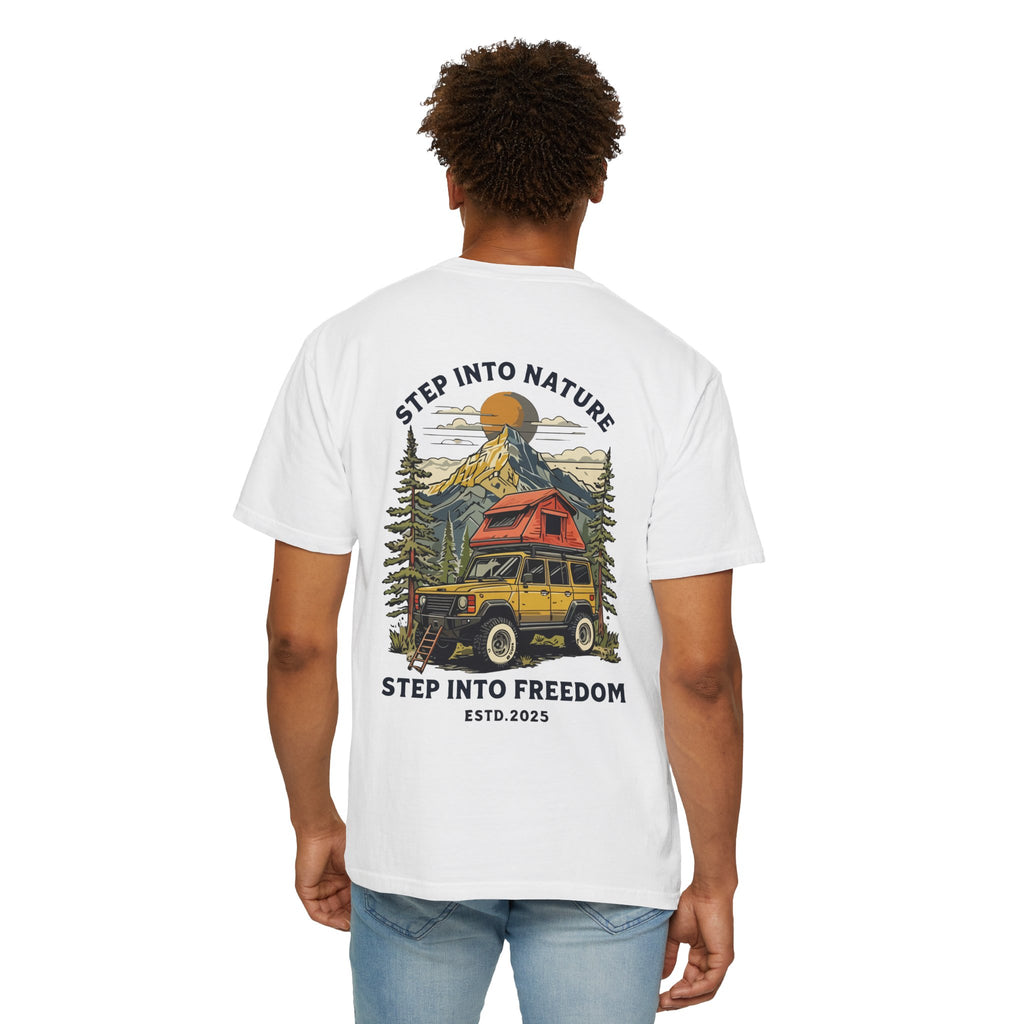 Adventure Tee — "Step Into Nature / Step Into Freedom" Graphic T-Shirt