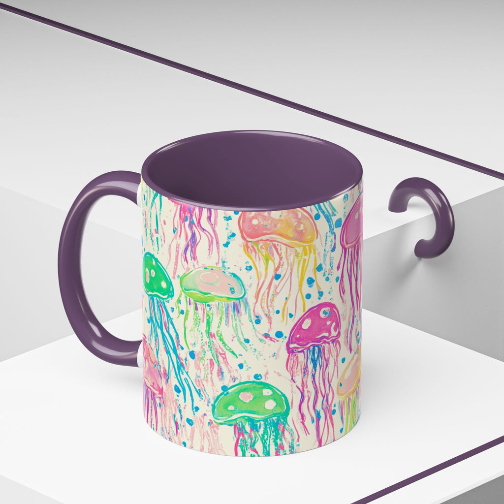 Colorful Jellyfish Accent Coffee Mug — Pink Interior Ocean Art 11/15oz