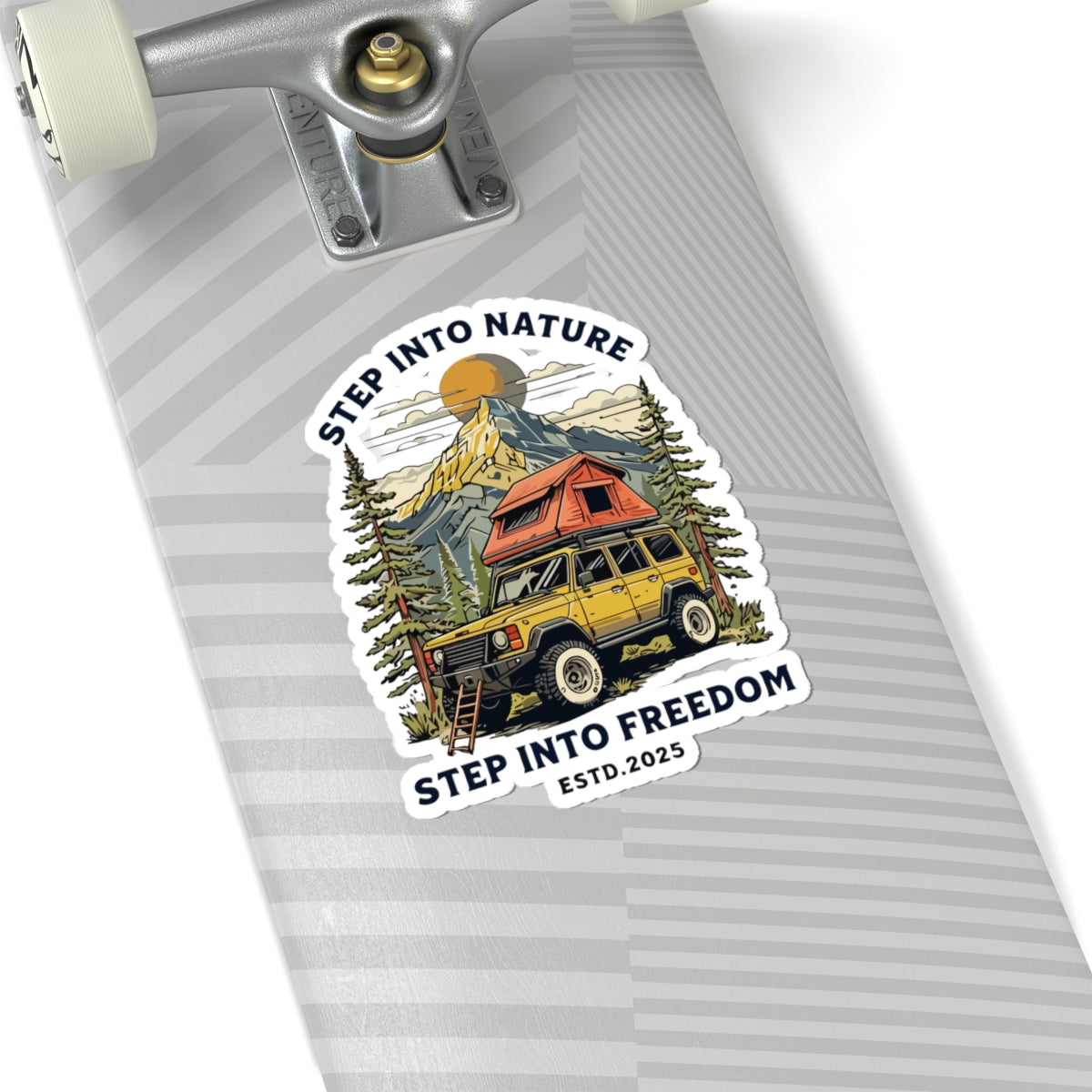 Adventure Van Sticker — "Step Into Nature, Step Into Freedom" Kiss-Cut Sticker