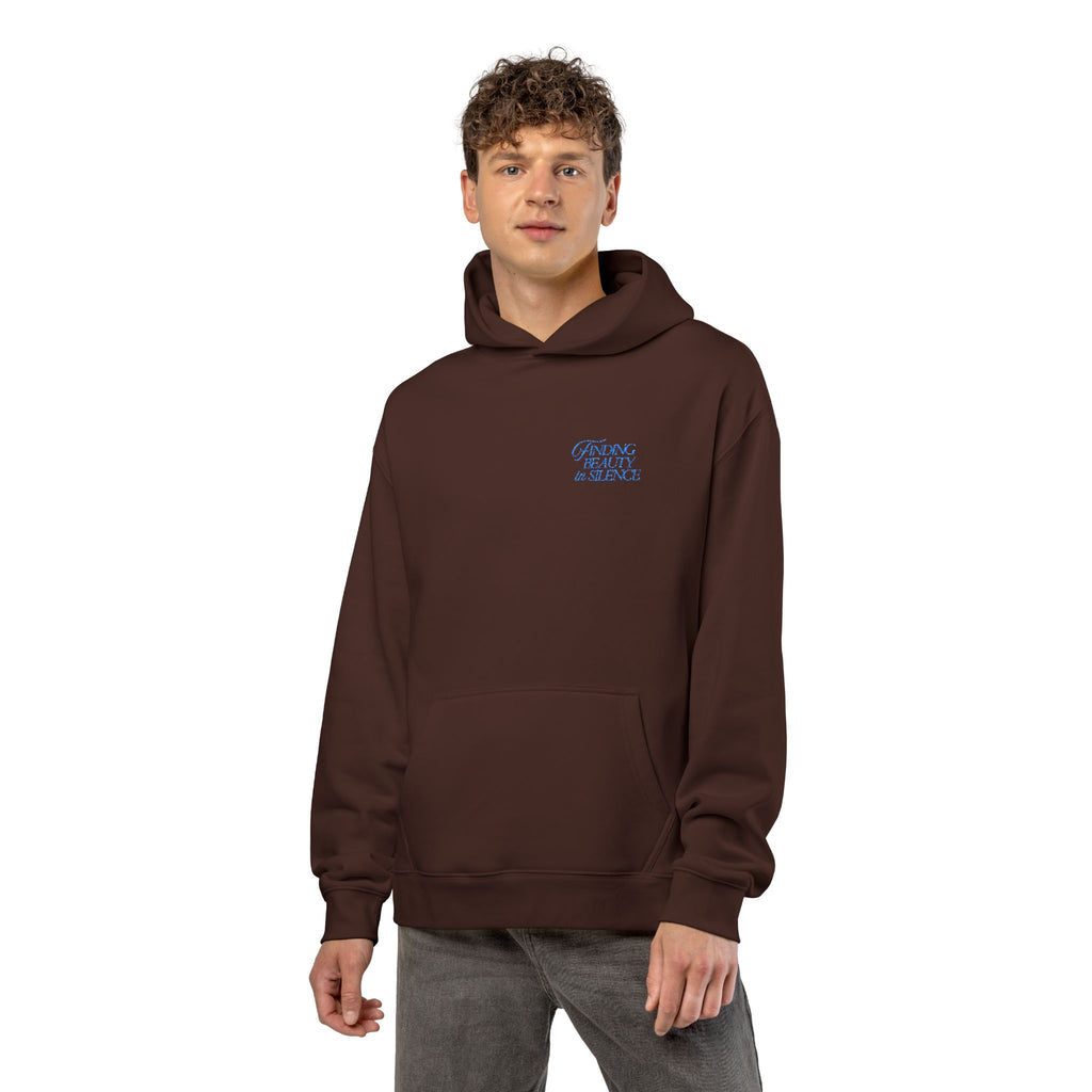 Relaxed Hoodie — Cozy Brown Floral Script Logo Pullover