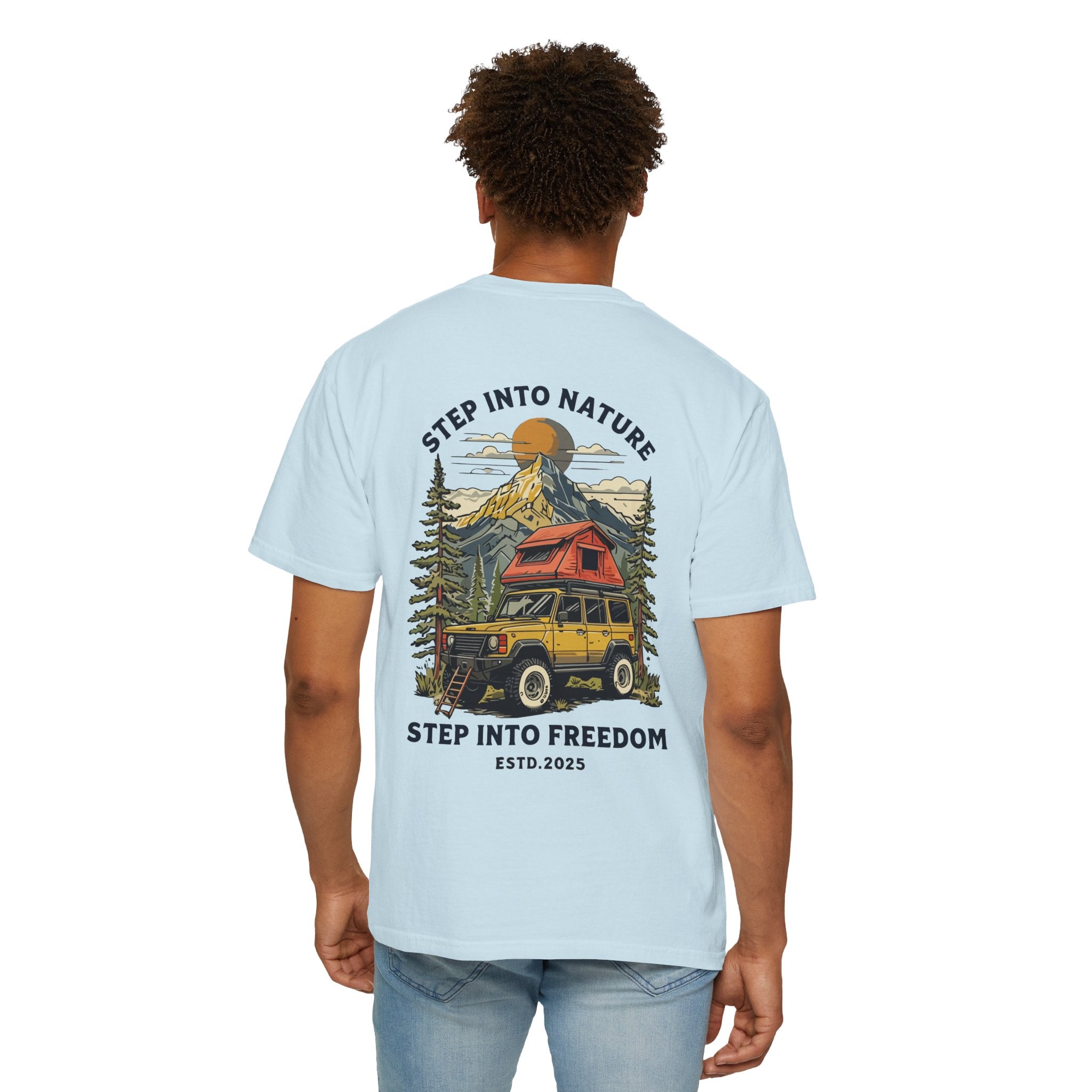 Adventure Tee — "Step Into Nature / Step Into Freedom" Graphic T-Shirt