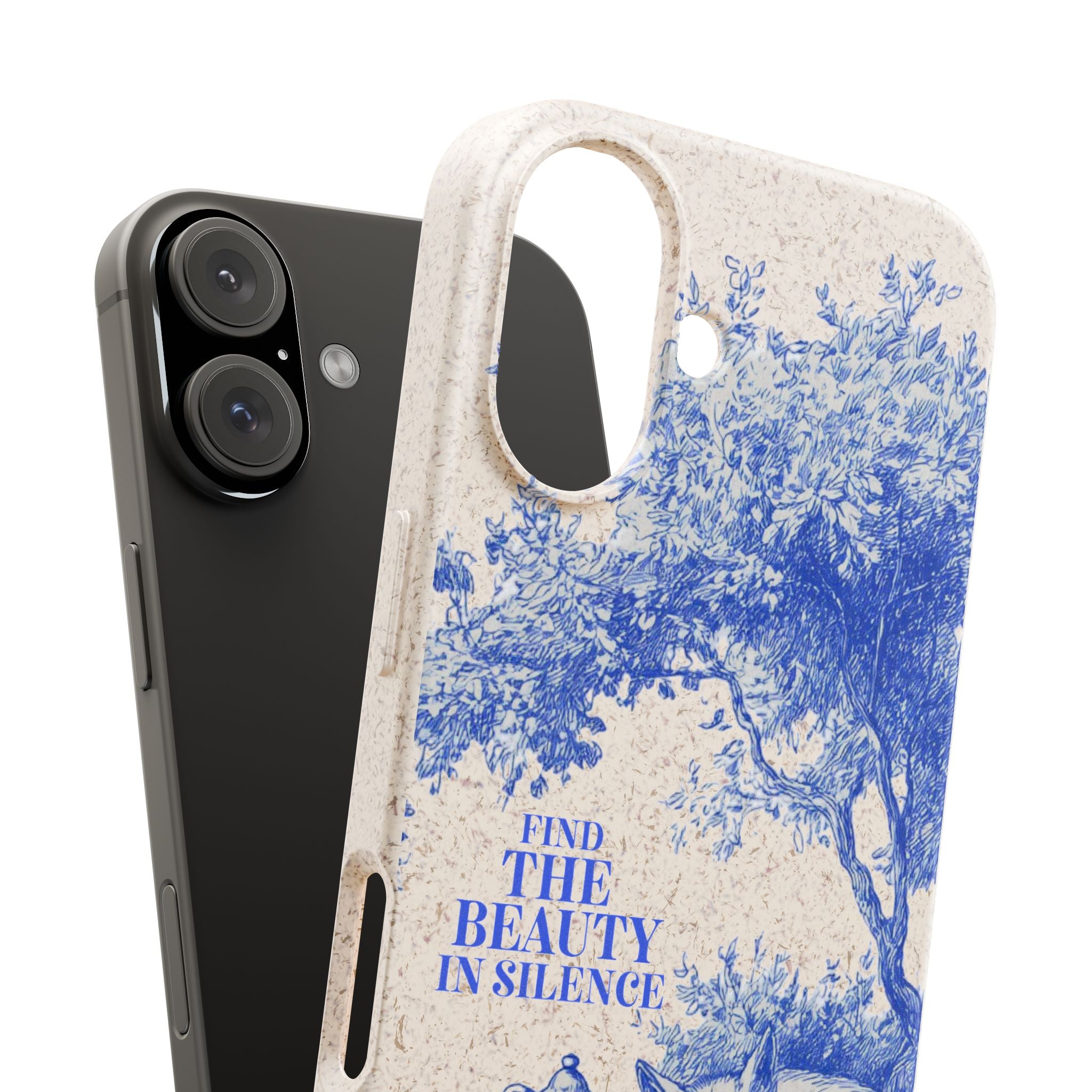 Phone Case — "Find the Beauty in Silence" Blue Vintage Fox Biodegradable Case