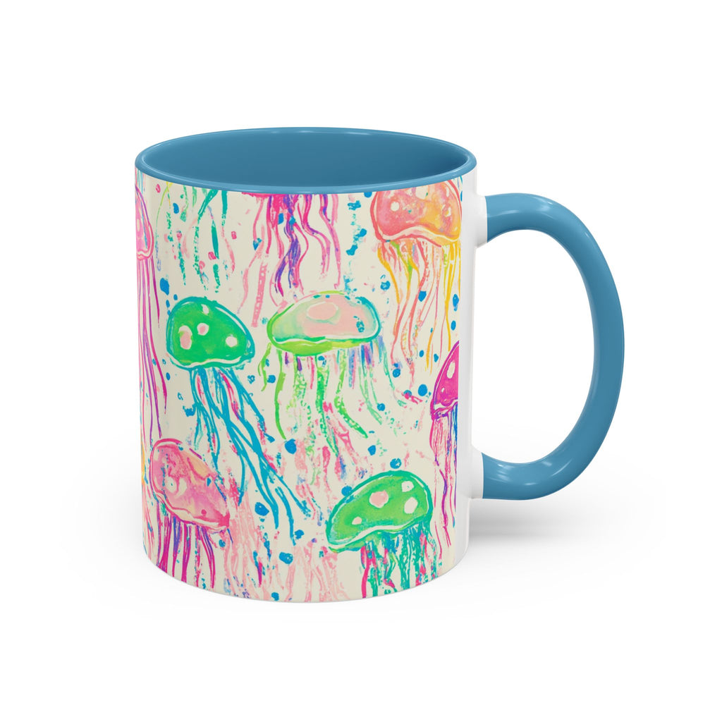 Jellyfish Watercolor Accent Coffee Mug (11/15oz) — Colorful Ocean Art