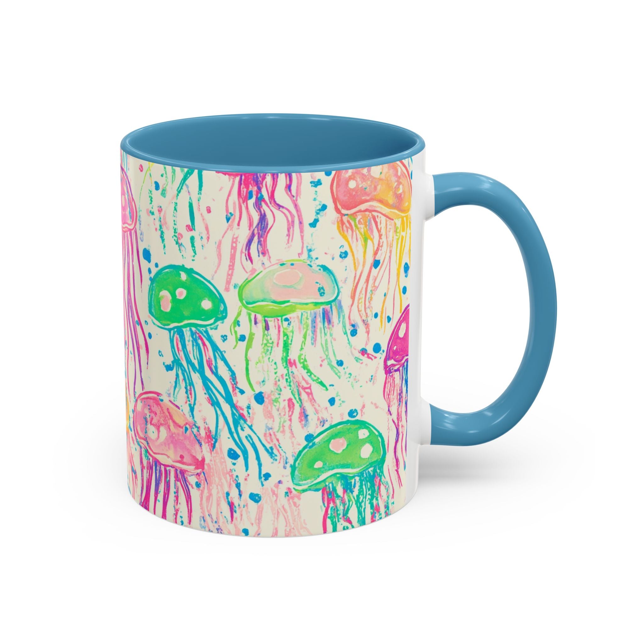 Jellyfish Watercolor Accent Coffee Mug (11/15oz) — Colorful Ocean Art