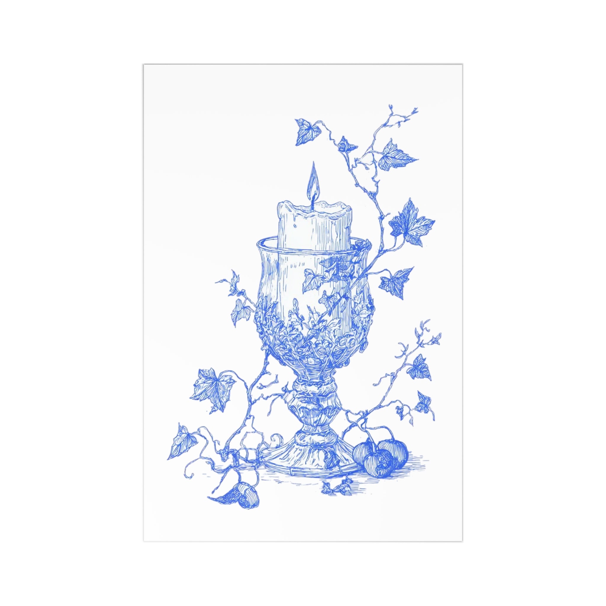 Vintage Blue Candle & Ivy Postcard Set — 7 Decorative Stationery Cards